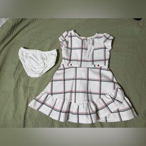 Janie and Jack White Dress with Pink and Green Plaid 18 to 24 Months